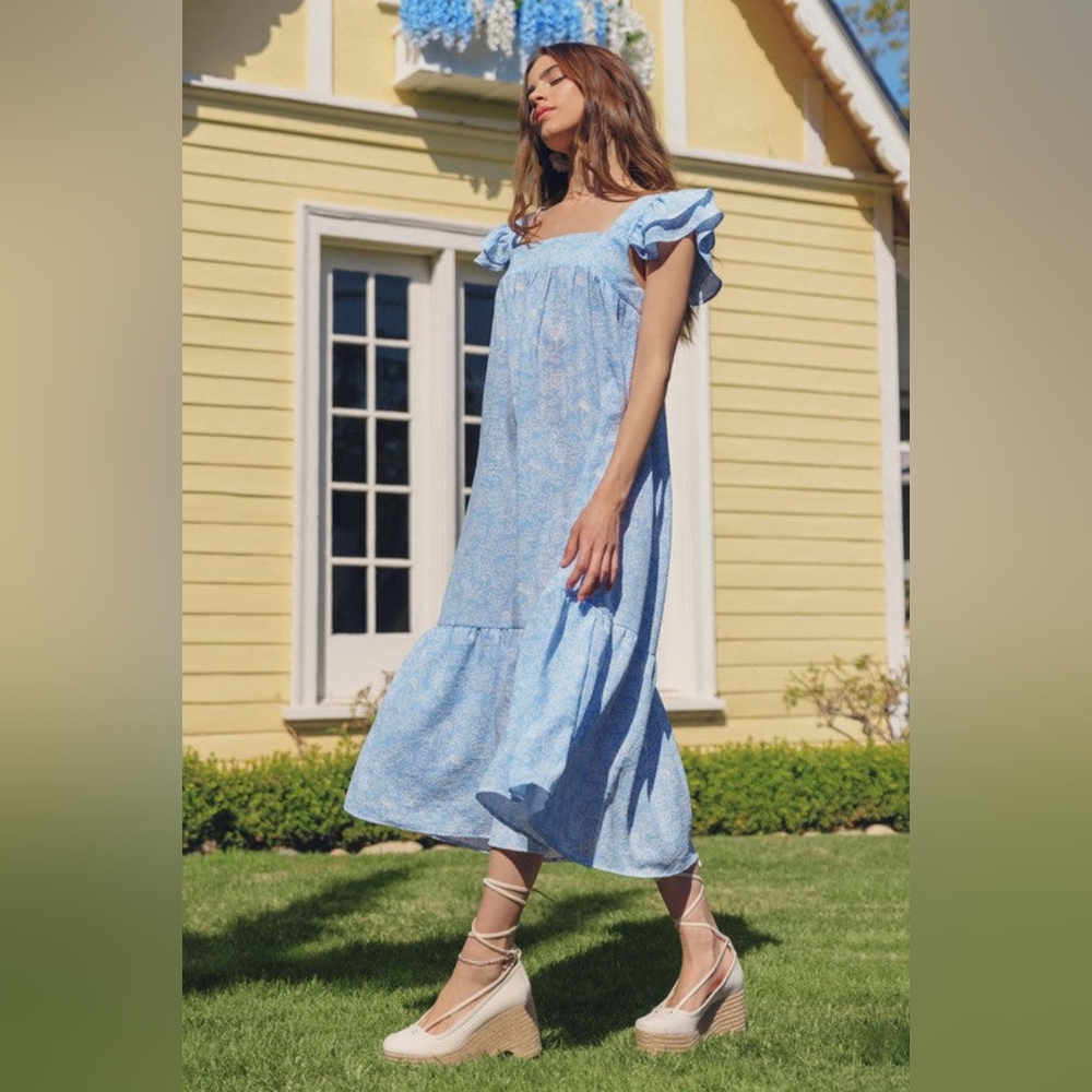 By the River Midi Flutter Sleeve Floral Dress NWT - Picture 7 of 10